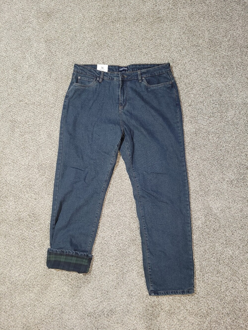 Lands End Womens Size 16 Flannel Lined Straight Leg Denim Jeans Straight Leg